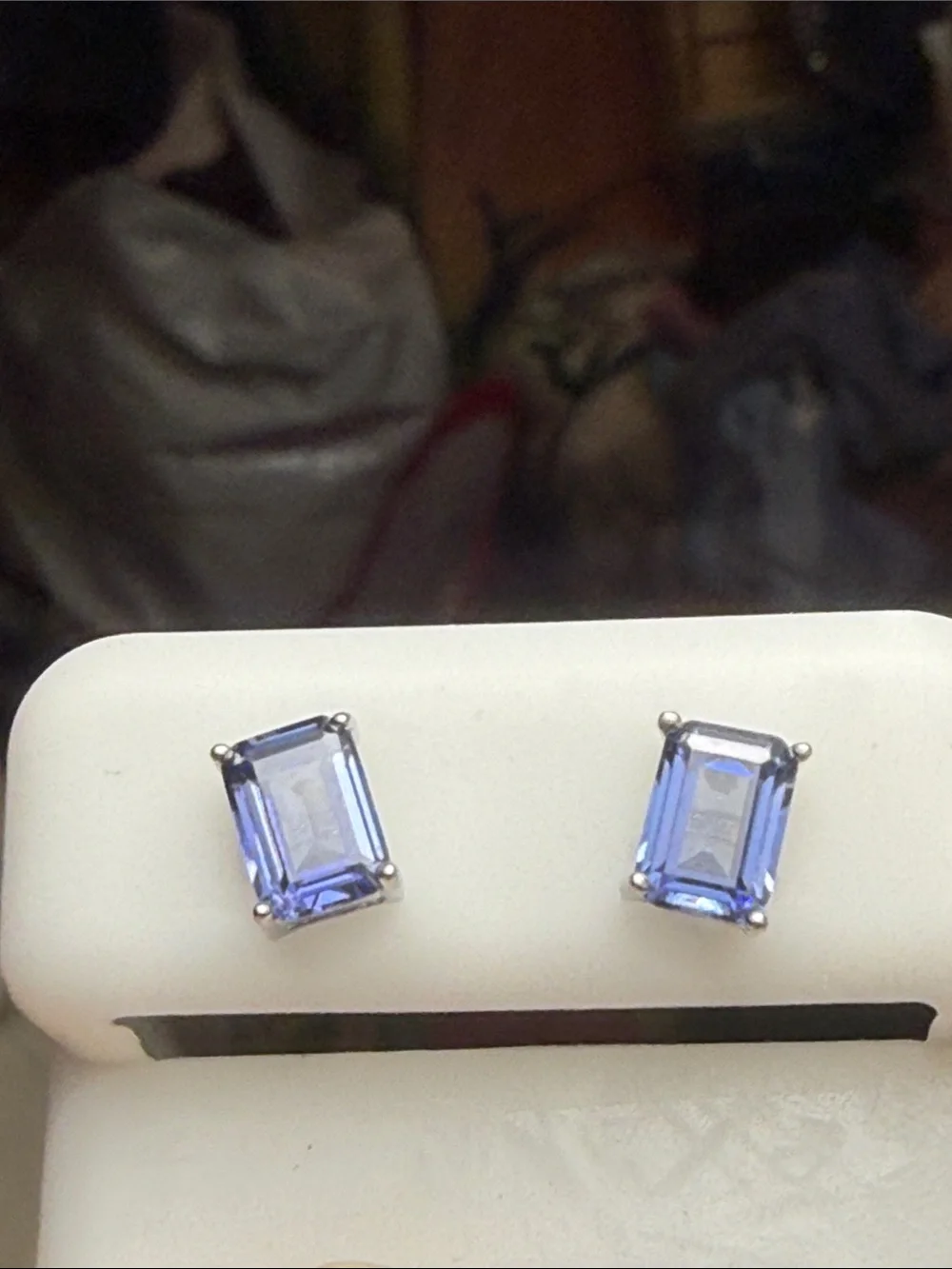 925 Sterling Silver Blue Rectangular Gemstone Stud Earrings NEW STUNNING